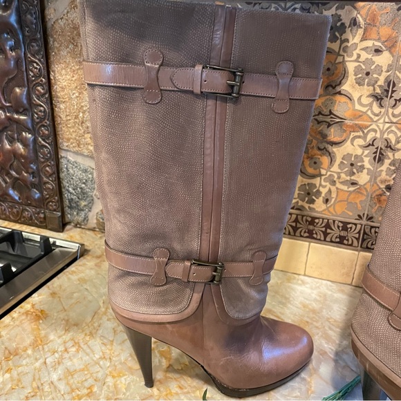 NIB Cole Haan Air Kennedy Stamped Brown Suede Leather Buckle Boot 10B - Picture 4 of 11